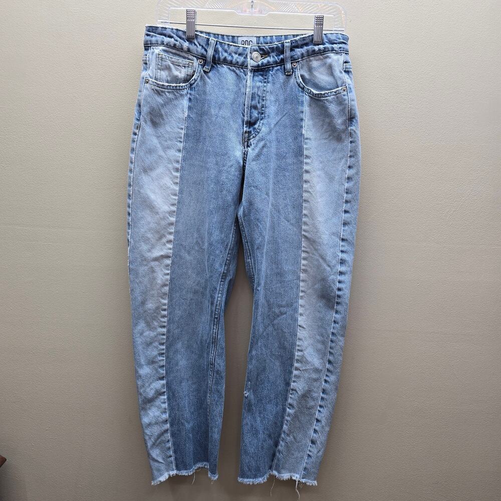 BDG Jessye Denim Straight Leg Spliced Two Tone Jeans Raw Hem Blue Size 28x32